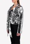 Alexandre Vauthier Metallic Jacket With Crystal Button In Silver
