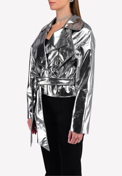 Alexandre Vauthier Metallic Jacket With Crystal Button In Silver