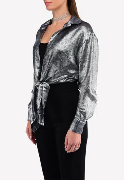 Alexandre Vauthier Metallic Lurex Tie-up Crop Shirt In Silver