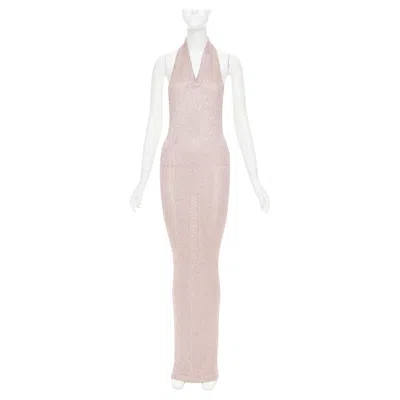 Pre-owned Alexandre Vauthier Metallic Pink Sequinned Knitted Halter Backless Gown Dress