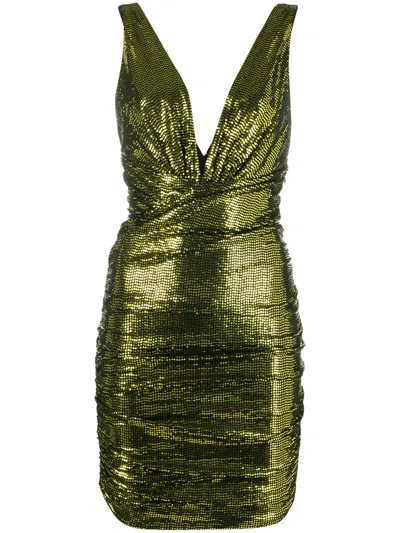 Alexandre Vauthier Short V-neck Dress In Yellow