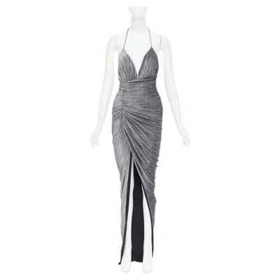 Pre-owned Alexandre Vauthier Metallic Silver Lurex Knit Ruched Backless Halter Dress