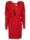 Alexandre Vauthier Bold V-neck Waistband Detail Long Sleeves Dress