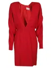 Alexandre Vauthier Bold V-neck Waistband Detail Long Sleeves Dress In Red