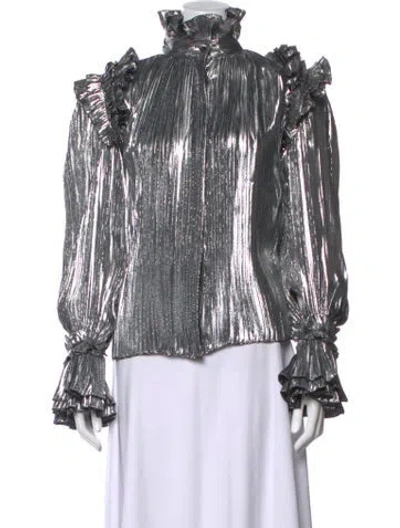 Pre-owned Alexandre Vauthier Mock Neck Long Sleeve Blouse In Multicolor