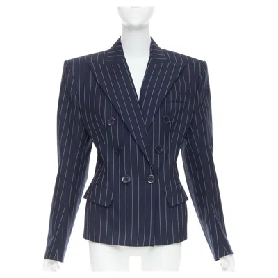 Pre-owned Alexandre Vauthier Navy Blue Pinstripe Double Breasted Blazer Jacket Fr36 S