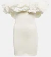 Alexandre Vauthier Lace-ruffle Off-the-shoulder Knitted Mini Dress In Off-white