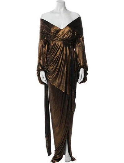 Pre-owned Alexandre Vauthier Off-the-shoulder Long Dress In Brown