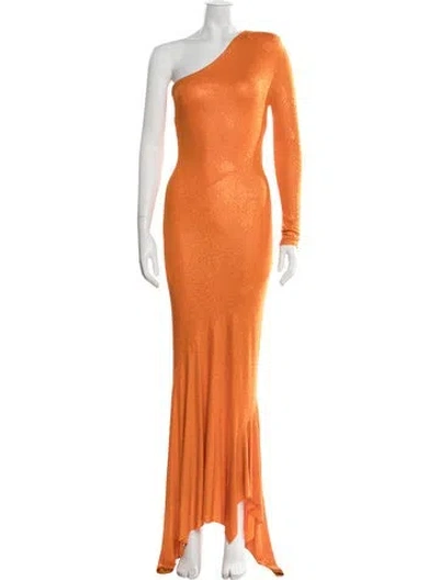 Pre-owned Alexandre Vauthier One-shoulder Long Dress In Orange