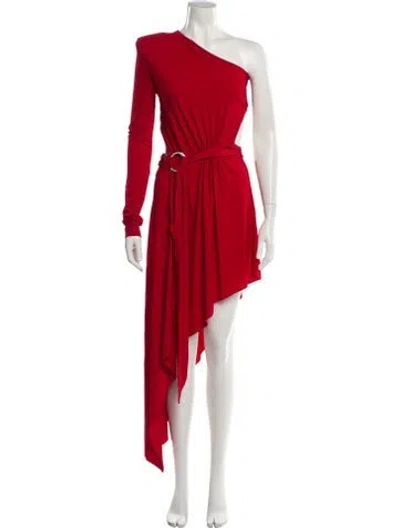Pre-owned Alexandre Vauthier One-shoulder Long Dress In Red