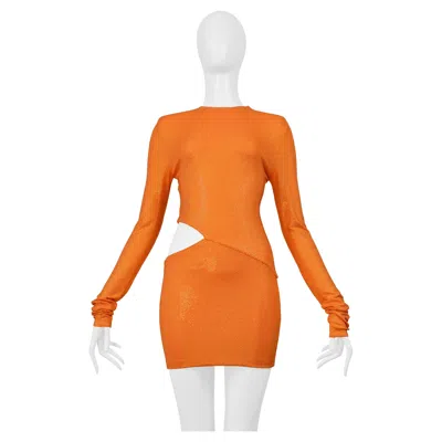 Pre-owned Alexandre Vauthier Orange Crystal Embellished Dress With Hip Cut Out