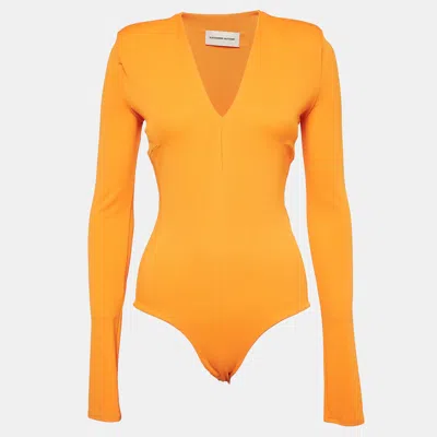 Alexandre Vauthier Orange Jersey V-neck Bodysuit In Multi