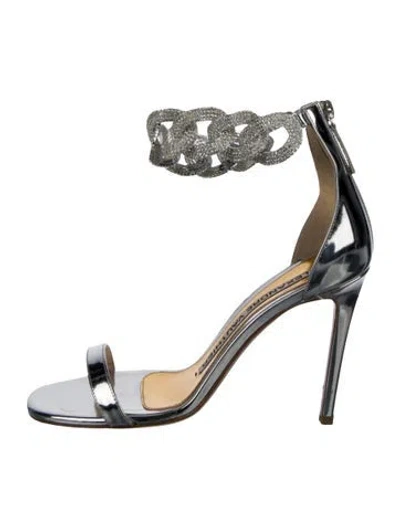 Pre-owned Alexandre Vauthier Patent Leather Chain-link Accents T-strap Sandals