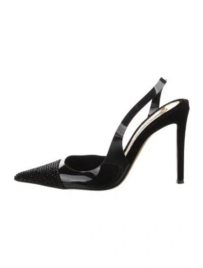 Pre-owned Alexandre Vauthier Patent Leather Crystal Embellishments Slingback Pumps In Black