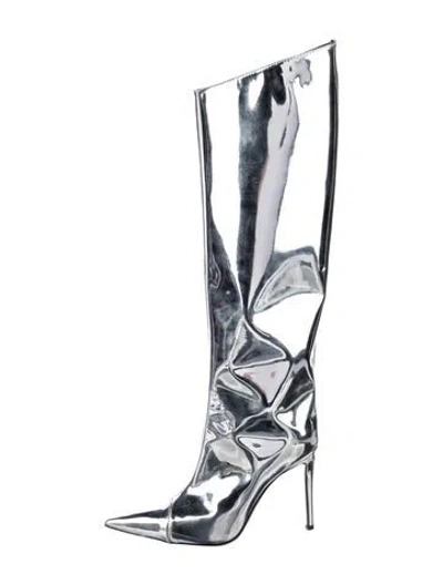 Pre-owned Alexandre Vauthier Patent Leather Lace-up Boots In Silver