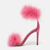 Alexandre Vauthier Pink Feather And Satin Veronica Ankle Strap Sandals In Pink