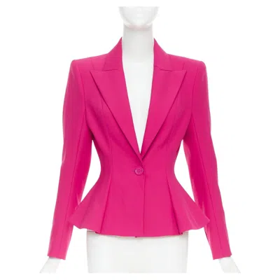 Pre-owned Alexandre Vauthier Pink Padded Shoulder Wasp Waist Peplum Blazer Jacket S