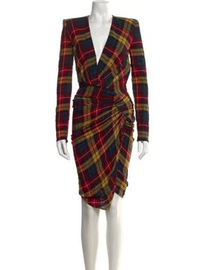 Pre-owned Alexandre Vauthier Plaid Print Midi Length Dress In Red