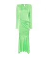 Alexandre Vauthier Long Pleated Maxi Dress With Asymmetric Hem In Green