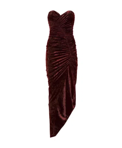 Alexandre Vauthier Pleated Velvet Mid-length Dress In Brown