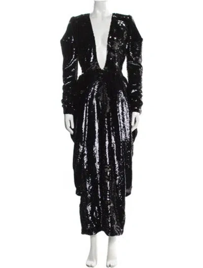 Pre-owned Alexandre Vauthier Plunge Neckline Long Dress In Black