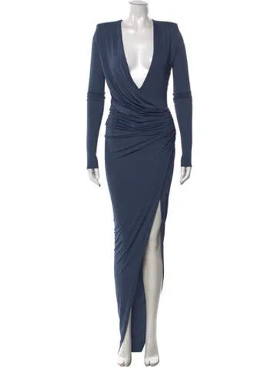 Pre-owned Alexandre Vauthier Plunge Neckline Long Dress In Blue
