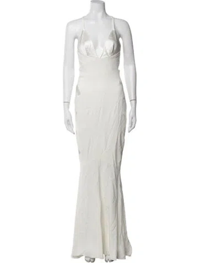 Pre-owned Alexandre Vauthier Plunge Neckline Long Dress In Neutrals