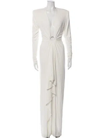 Pre-owned Alexandre Vauthier Plunge Neckline Long Dress In Neutrals