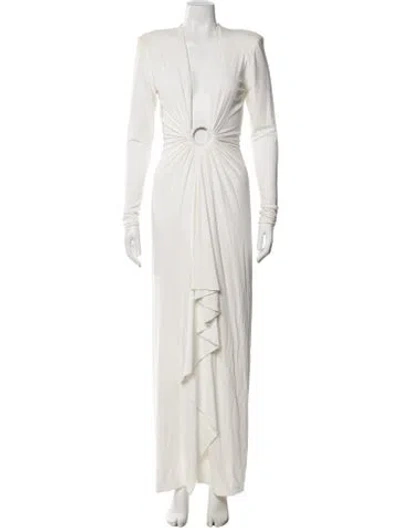 Pre-owned Alexandre Vauthier Plunge Neckline Long Dress In Neutrals/white