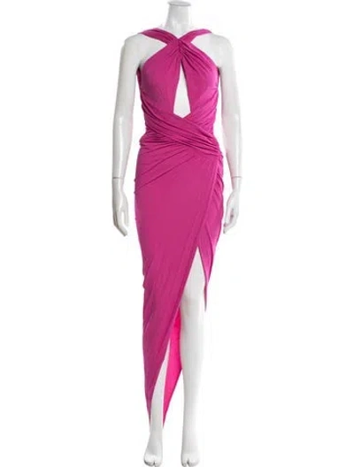 Pre-owned Alexandre Vauthier Plunge Neckline Long Dress In Pink
