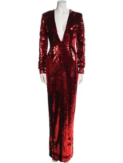 Pre-owned Alexandre Vauthier Plunge Neckline Long Dress In Red