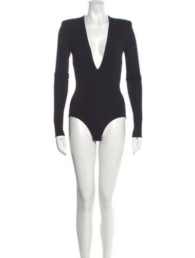 Pre-owned Alexandre Vauthier Plunge Neckline Long Sleeve Bodysuit In Blue