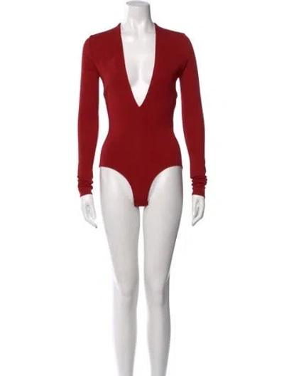 Pre-owned Alexandre Vauthier Plunge Neckline Long Sleeve Bodysuit In Red