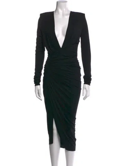 Pre-owned Alexandre Vauthier Plunge Neckline Midi Length Dress In Black/metallic