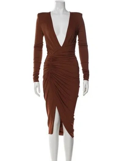 Pre-owned Alexandre Vauthier Plunge Neckline Midi Length Dress In Brown