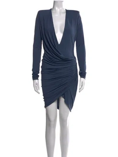 Pre-owned Alexandre Vauthier Plunge Neckline Mini Dress In Blue