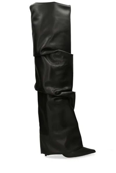 Alexandre Vauthier Pointed Toe Ruched Boots In Black