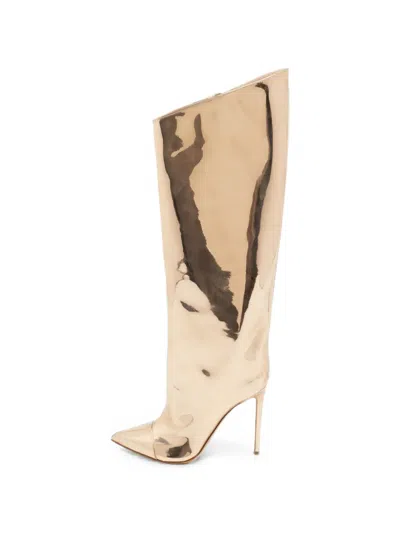 Pre-owned Alexandre Vauthier Pointed-toe Knee-high Boots In Gold