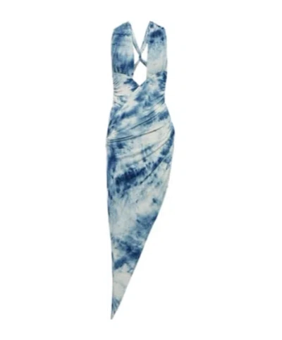 Alexandre Vauthier Printed Cut-out Midi Dress In Blue