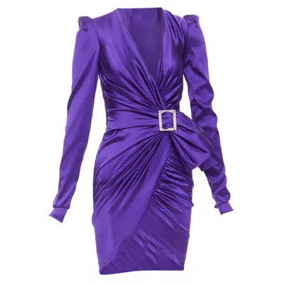 Pre-owned Alexandre Vauthier Purple Silk Satin Crystal Buckle Dress