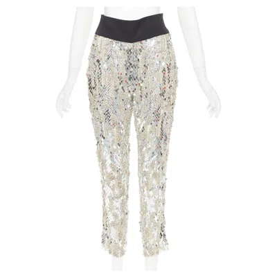 Pre-owned Alexandre Vauthier Rare  Couture 2016 Runway Lesage Bead Crystal Sequin Pants In Gray