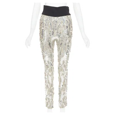 Pre-owned Alexandre Vauthier Rare  Couture 2016 Runway Lesage Bead Crystal Sequin Pants In Gray