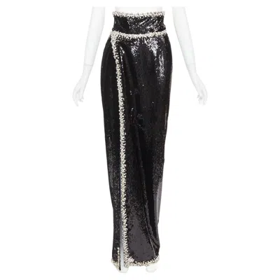 Pre-owned Alexandre Vauthier Rare  Couture 2021 Black Silver Crystal Sequin Maxi Skirt
