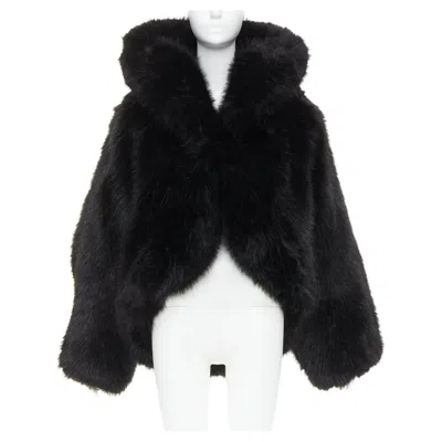 Pre-owned Alexandre Vauthier Rare  Couture 2023 Runway Black Faux Fur Oversized Cocoon Coat