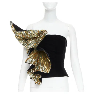 Pre-owned Alexandre Vauthier Rare  Couture Aw2017 Runway Lesage Gold Crystals Ruffle Top S In Gray