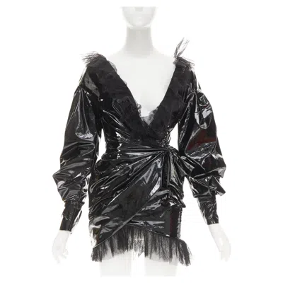 Pre-owned Alexandre Vauthier Rare  Couture Aw2018 Runway Black Pvc Tulle Lace Mini Dress