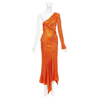 Pre-owned Alexandre Vauthier Rare  Couture Aw2018 Runway Strass Crystal One Shoulder Dress In Orange