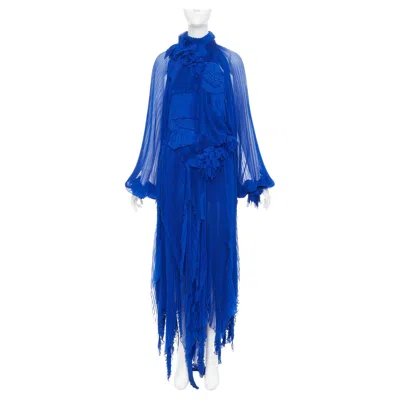 Pre-owned Alexandre Vauthier Rare  Couture Aw2022 Runway Lognon Blue Floral Pleated Gown