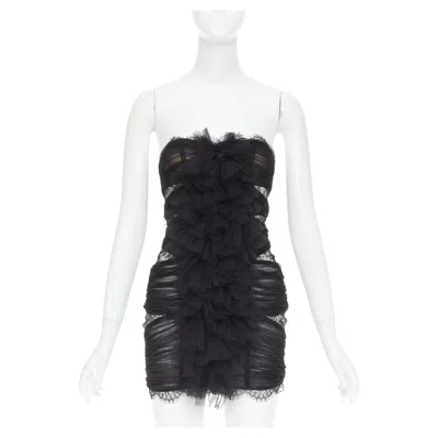 Pre-owned Alexandre Vauthier Rare  Couture Aw2022 Runway Lognon Pleated Lace Ruffle Dress In Black