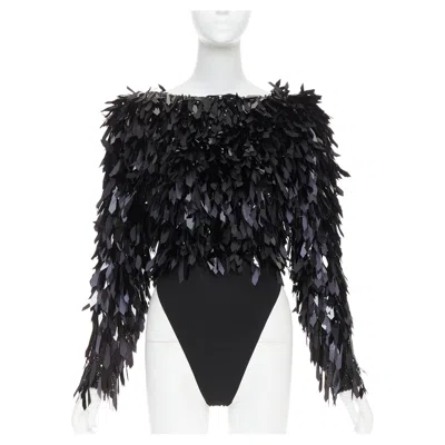 Pre-owned Alexandre Vauthier Rare  Couture Aw2023 Runway Black Long Sleeve Bodysuit Top